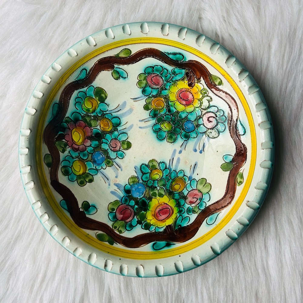 VINTAGE Hand Painted Artisan Ceramic Dish